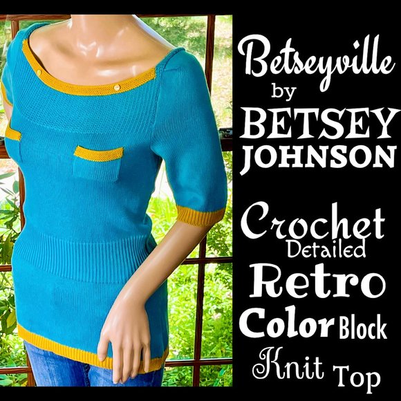 Betsey Johnson Tops - ▪️BETSEY JOHNSON▪️BETSEYVILLE▪️RARE Crochet Detailed Retro ColorBlock Knit Top
